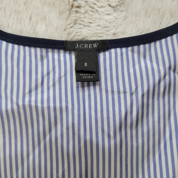 J Crew Silk Trapeze Vertical Stripe Back Linen Solid Front Panel Top Navy Size S - Picture 7 of 11